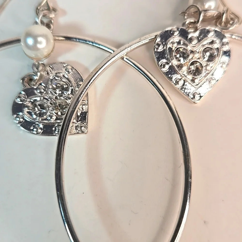 3 Sets Boho Lge Hoop Earrings Elegant Gold Silver MOP Hearts Butterfly Crystals